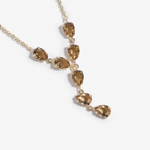 Magnolia gold-plated short necklace with brown in tear shape