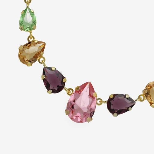 Magnolia gold-plated short necklace with multicolour in tear shape
