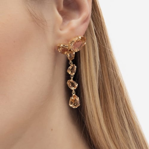 Magnolia gold-plated long earrings with brown in tear shape