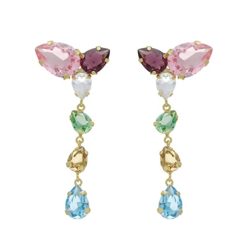 Magnolia gold-plated long earrings with multicolour in tear shape