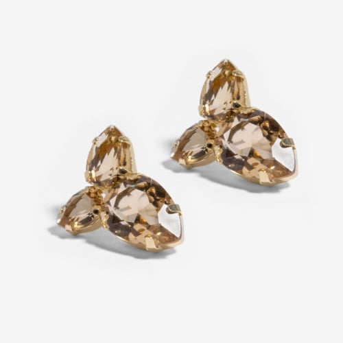 Magnolia gold-plated short earrings with brown in tear shape