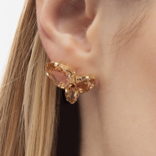 Magnolia gold-plated short earrings with brown in tear shape