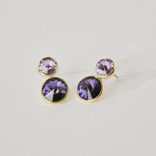 Basic XS double crystal violet and tanzanite earrings in gold plating