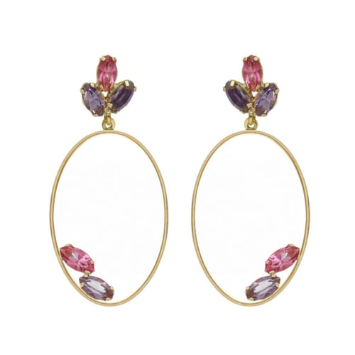 Lia gold-plated long earrings with pink in oval shape