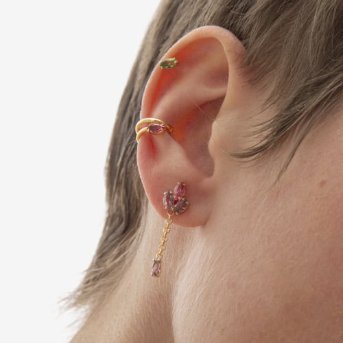 Lia sterling silver long earrings with pink in flower shape