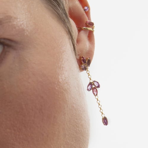 Lia gold-plated long earrings with pink in flower shape