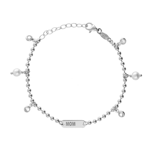 MOTHER sterling silver adjustable bracelet with white in mom plate and pearl shape