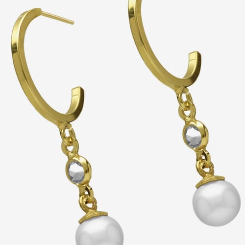 Pendientes aro con perla color blanco bañados en oro