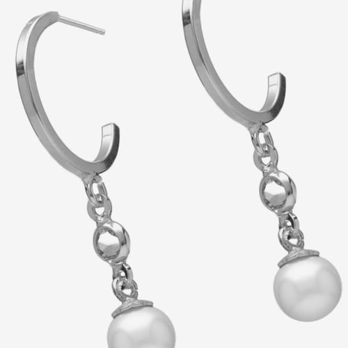 Pendientes aro con perla color blanco elaborados en plata