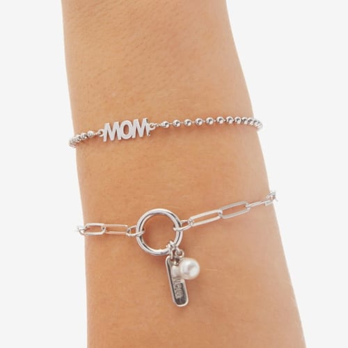 MOTHER sterling silver adjustable bracelet with pearls in Mom shape