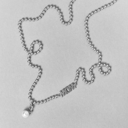 MOTHER sterling silver short necklace with white in Mom shape