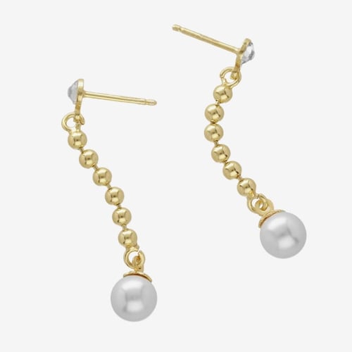 MOTHER gold-plated long earrings with white in pearl shape