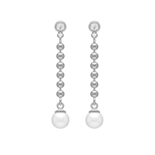 Pendientes largos perla color blanco elaborados en plata