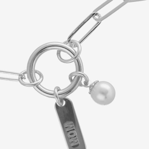 MOTHER sterling silver adjustable bracelet with pearls in mom plate and pearl shape