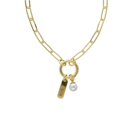 MOTHER gold-plated long necklace with pearls in mom plate and pearl shape