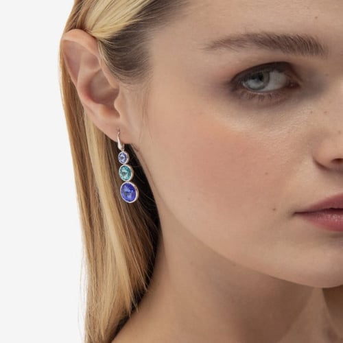 New Combination sterling silver long earrings with blue in triple shape