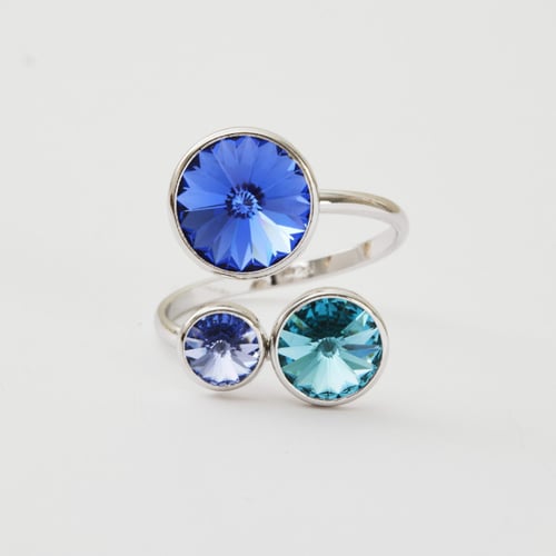 New Combination sterling silver adjustable ring with blue in triple shape