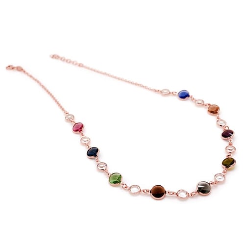 Basic multicolour necklace in rose gold plating in gold plating