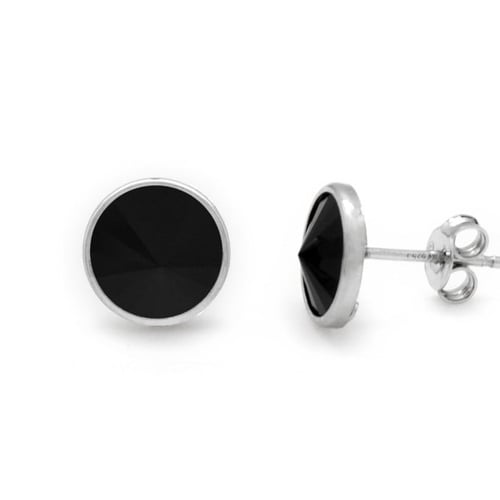 Pendientes botón círculo negro elaborados en plata