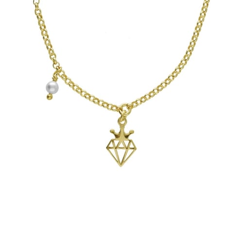 Magic gold-plated short necklace with pearl in diamond shape