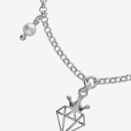 Collar corto diamante con perla elaborado en plata