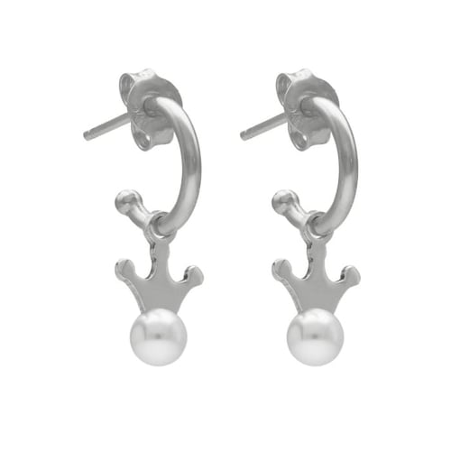 Magic sterling silver hoop earrings with pearl in crown shape