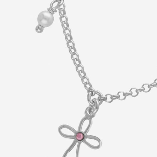 Collar corto cruz mini cristal rosa elaborado en plata