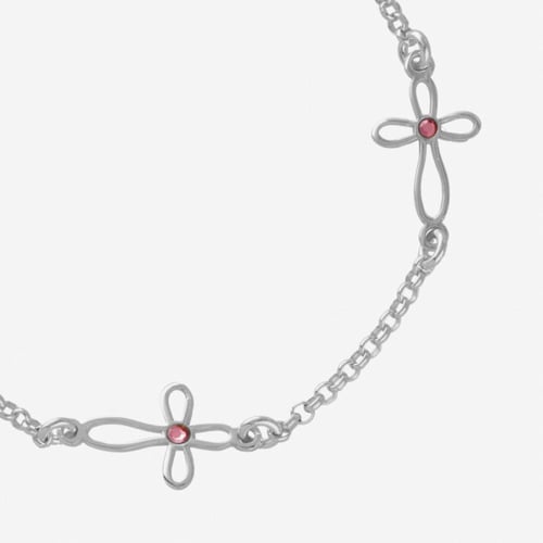 Cintilar sterling silver adjustable bracelet with pink in cross shape