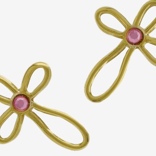 Cintilar gold-plated stud earrings with pink in cross shape