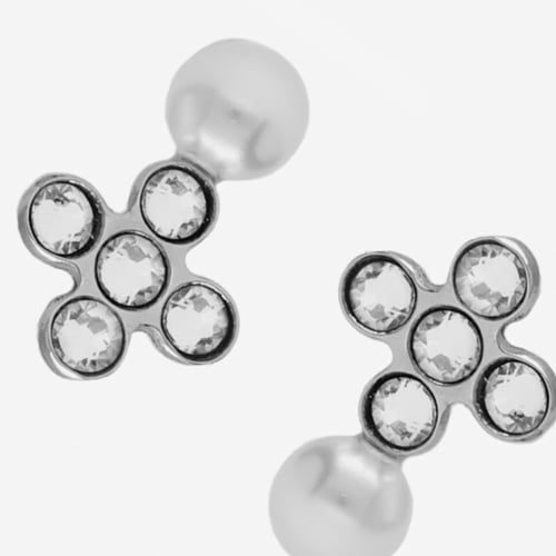 Cintilar sterling silver stud earrings with white in cross shape