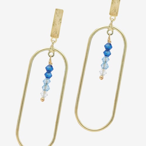 Anya gold-plated long earrings with blue in oval shape