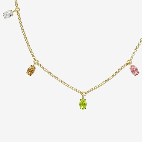 Alyssa gold-plated short necklace with multicolour in oval shape