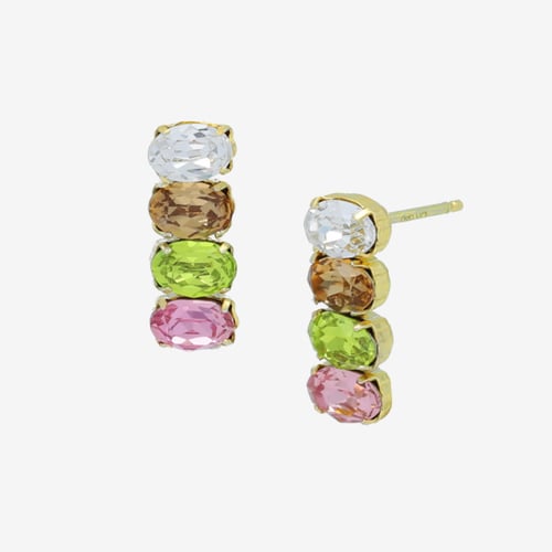 Alyssa gold-plated short earrings with multicolour in oval shape
