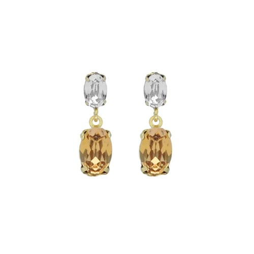 Gemma gold-plated short earrings with champagne in oval shape