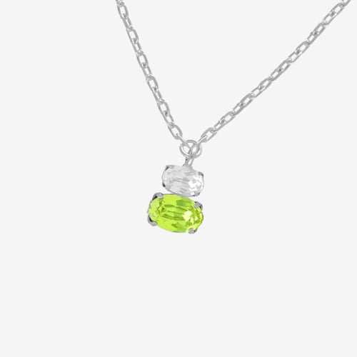 Gemma sterling silver short necklace with green in you&me shape