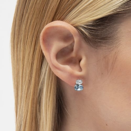Gemma sterling silver stud earrings with blue in you&me shape