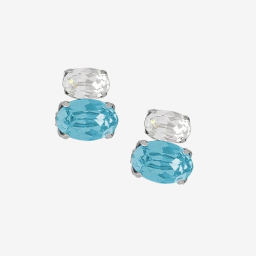 Gemma sterling silver stud earrings with blue in you&me shape