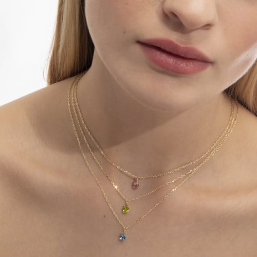 Gemma gold-plated short necklace with green in oval shape