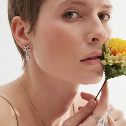 Grace sterling silver long earrings with white in flower shape