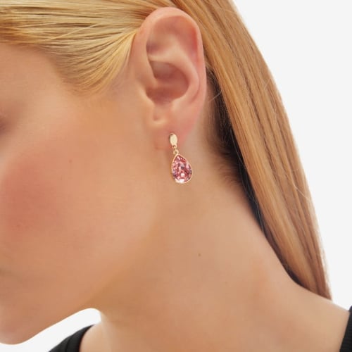 Magnolia gold-plated short earrings with pink in tear shape