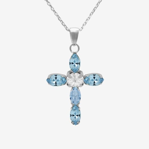Aqua cross aquamarine necklace in silver