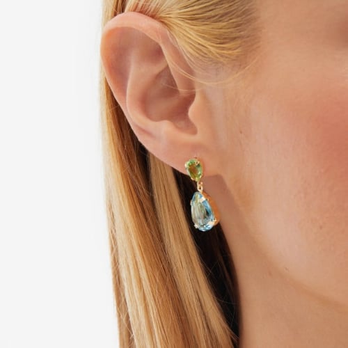 Magnolia gold-plated long earrings with blue in tear shape