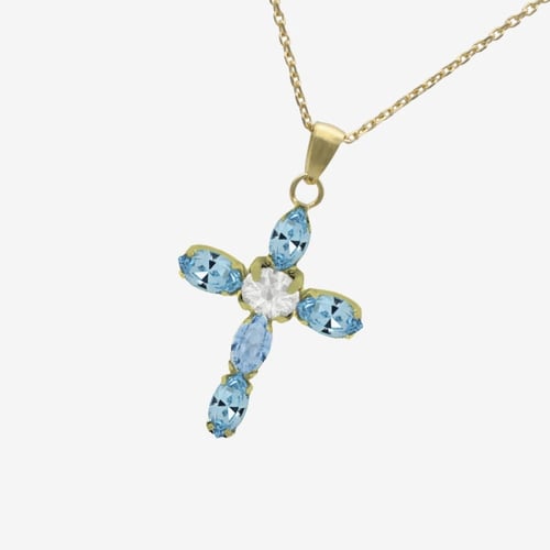 Maisie gold-plated short necklace with blue in cross shape