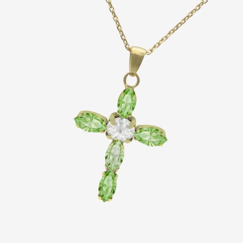 Maisie gold-plated short necklace with green in cross shape