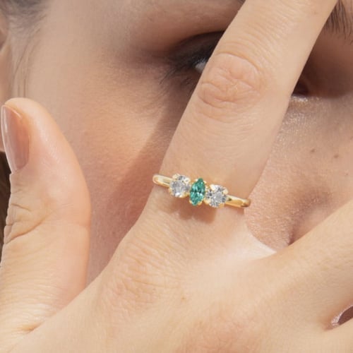 Maisie gold-plated adjustable ring with blue in marquise shape