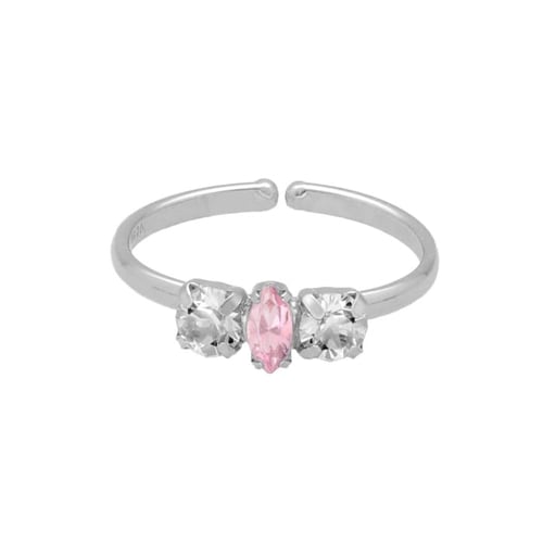 Maisie sterling silver adjustable ring with pink in marquise shape