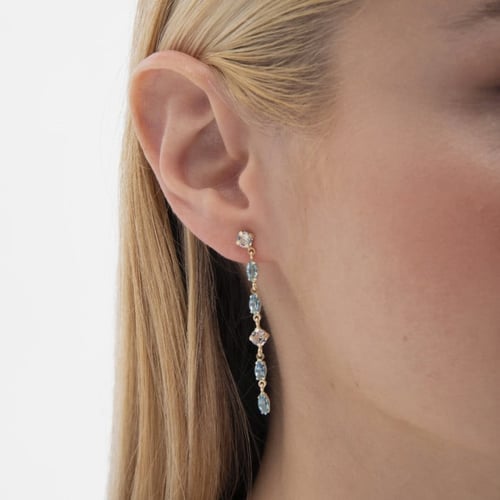 Maisie gold-plated long earrings with blue in marquise shape