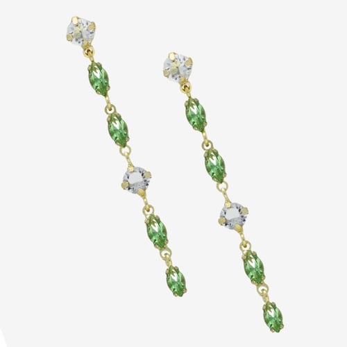Maisie gold-plated long earrings with green in marquise shape