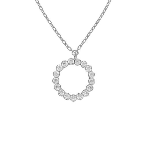 Halo sterling silver short necklace with white in circle shape