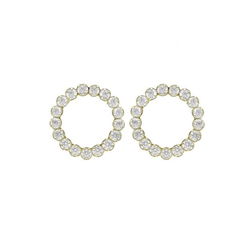 Halo gold-plated short earrings with white in circle shape